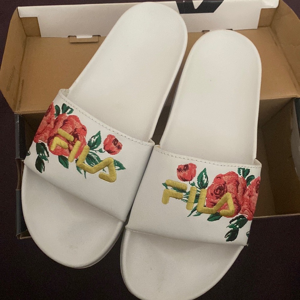 White FILA slides